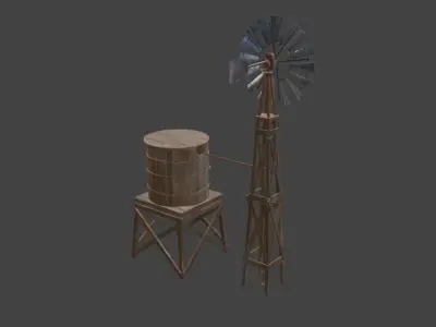 Windmill and Watertank and Windmill with watertank Low-poly 3D model