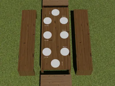 tavola legno con piatti wooden table with plates and forks 3D model