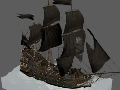 Stylish warship pirate ship Low-poly 3D model