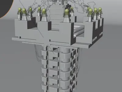 Scifi Tower with lightning custom tesla coil 3D model