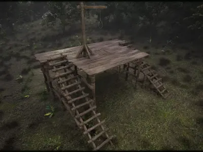 Wooden Stage Gallows Low-poly 3D model