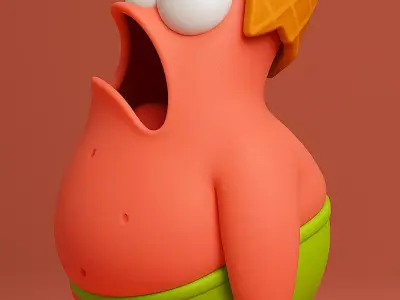 SpongeBob Patrick Star with Waffle Cone Head 3D Art 3D print model