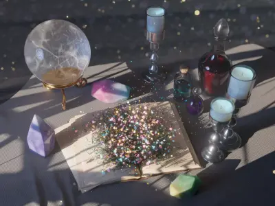 Set of 6 colourful crystals 3D model