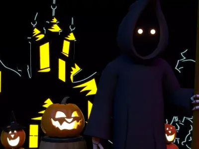 Happy Halloween Pumpkins Scene 05 Low-poly 3D model