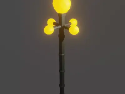 Low Poly Lamp street with lights 3D model