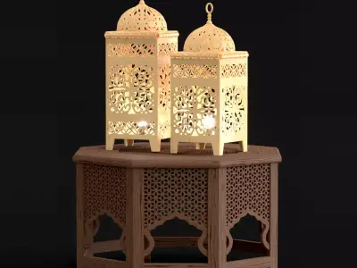 Moroccan table and lantern 3D model