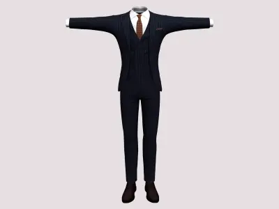 Mens Navy and White Striped Business Suit Jacket Trousers Shoe Low-poly 3D model