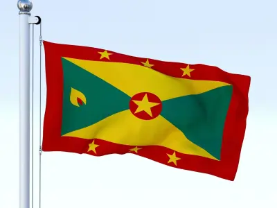 Animated Grenada Flag Low-poly 3D model