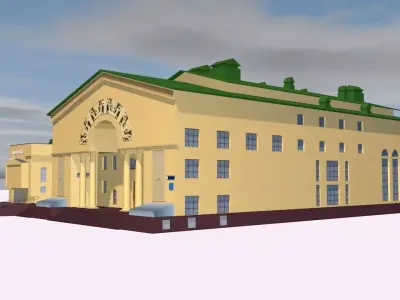 Cinema building with roof Low-poly 3D model