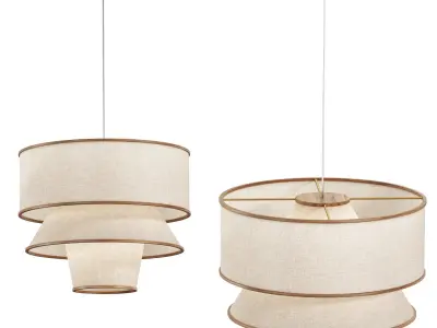 BRUNA WALNUT WOOD AND LINEN PENDANT LIGHT 3D model