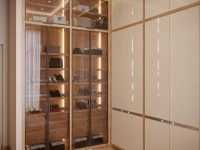 Wardrobe walk in closet with glass doors 3D model