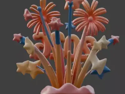 Stylized 2026 New Year Celebration Sculpture 3D Model Low-poly 3D model
