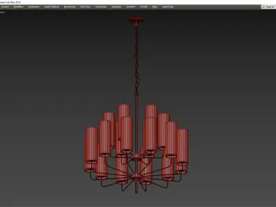 Brass and Blue Glass Tube Chandelier Low-poly 3D model