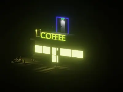 Cafe Street Low-poly 3D model