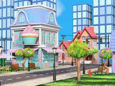 Stylized City Pack - Road Builder Addon and Props 3D model