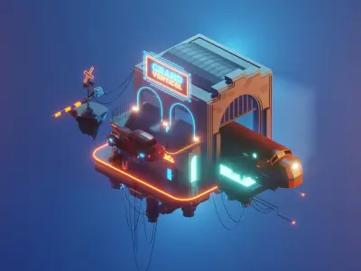 cloud-train low poly model render in blender Low-poly 3D model