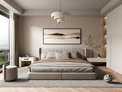Cozy Modern Master Bedroom Interior C4D  Redshift 3D model