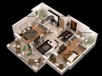 detailed floor plan 3d BLENDER ready 3D model