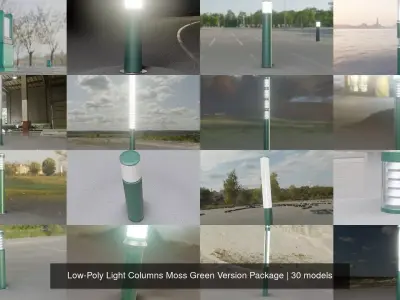 Low-Poly Light Columns Moss Green Version Package