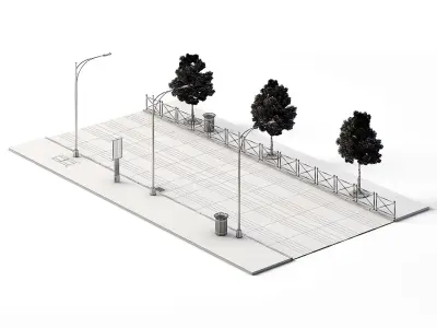 Street Set 24m x 14m Low-poly 3D model