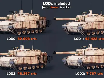  Rigged Tank AMX56 Leclerc GameReady LODs 
