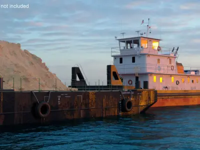 Push Boat Ship and Cargo Barge with Sand 