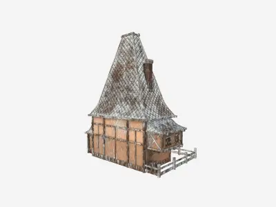 Medieval Building A11 Snow Wood - Scenery Backdrop House Low-poly 3D model
