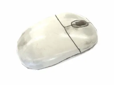 White retro vintage old rollder ball pc mouse da1 Low-poly 3D model