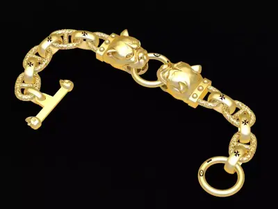 Men Pitbull Head Chain Bracelet 3D Model 1543 3D print model