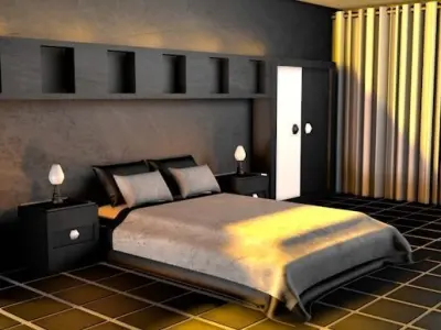 Bedrooms modern bedroom with walls and accents Free low-poly 3D model