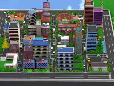 3D Low poly cartoon city animation Low-poly 3D model