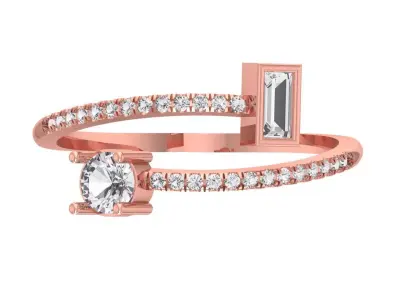 Open End Light Weight Baguette Round Stone Band Ring 3D print model