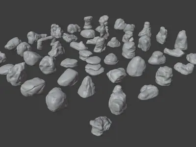 Stone Rocks Boulders  - 50 hand-crafted Stone - LOD game ready Low-poly 3D model