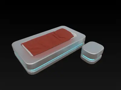 Lowpoly Scifi bed and nightstand Low-poly 3D model
