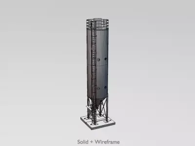 Industrial cement silo version 1 Low-poly 3D model