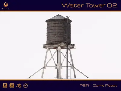 Water Tower 02 Low-poly 3D model