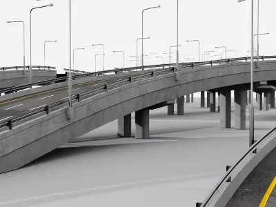 Modular highway interchanges and urban elevated roads Low-poly 3D model