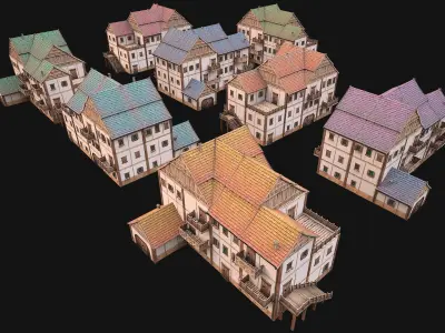 Medieval Town House Hotel Palace  Low-poly 3D model