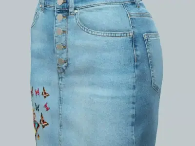 Light Blue Jeans Skirt Game Ready Trousers 35 Pant 3D Model Low-poly 3D model