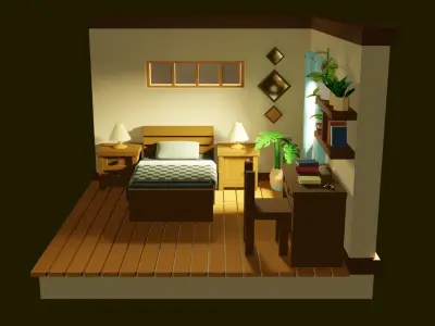 Isometric Bed Room Low-poly 3D model