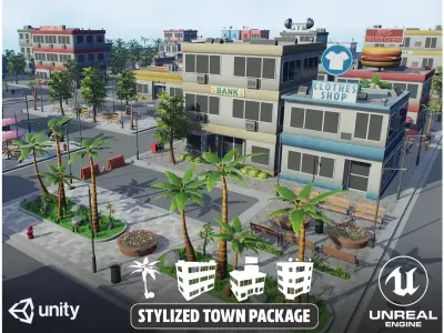 Stylized Town Package Low-poly 3D model