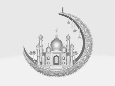 Elegant Ramadan Crescent Moon and Mosque Islamic  3D print model