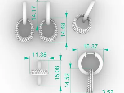 Pave Diamond Dangle Huggie Earrings 3D print model