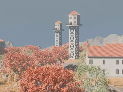 Water Tower Landscape Environment 3D model