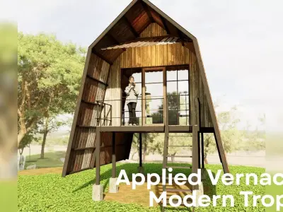 Rust Metal Folded Cabin on Stilts Applied Vernacular Modern Low-poly 3D model