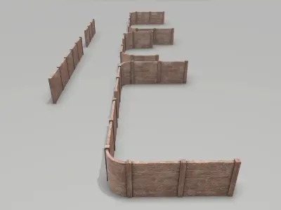 Modular Damaged Wooden Walls Low-poly 3D model
