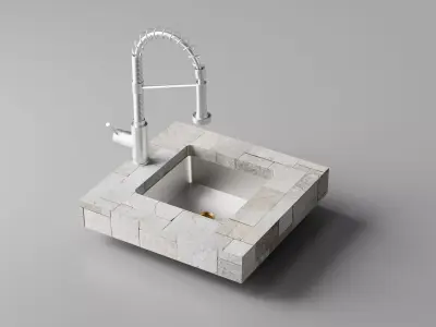Silver Sink and Faucet Low-poly 3D model