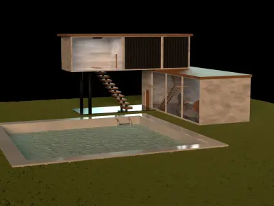 4k realistic house with pool and stairs Free low-poly 3D model