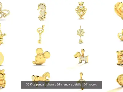 30 Kids pendant charms 3dm renders details  3D Model Pack