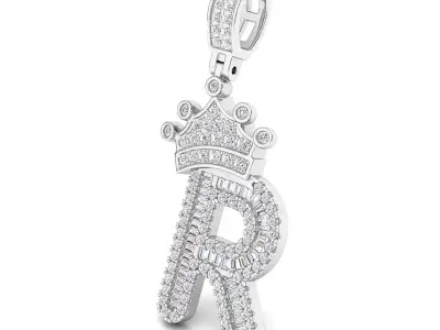 Crown Initial  R  Letter Pendant 3D print model